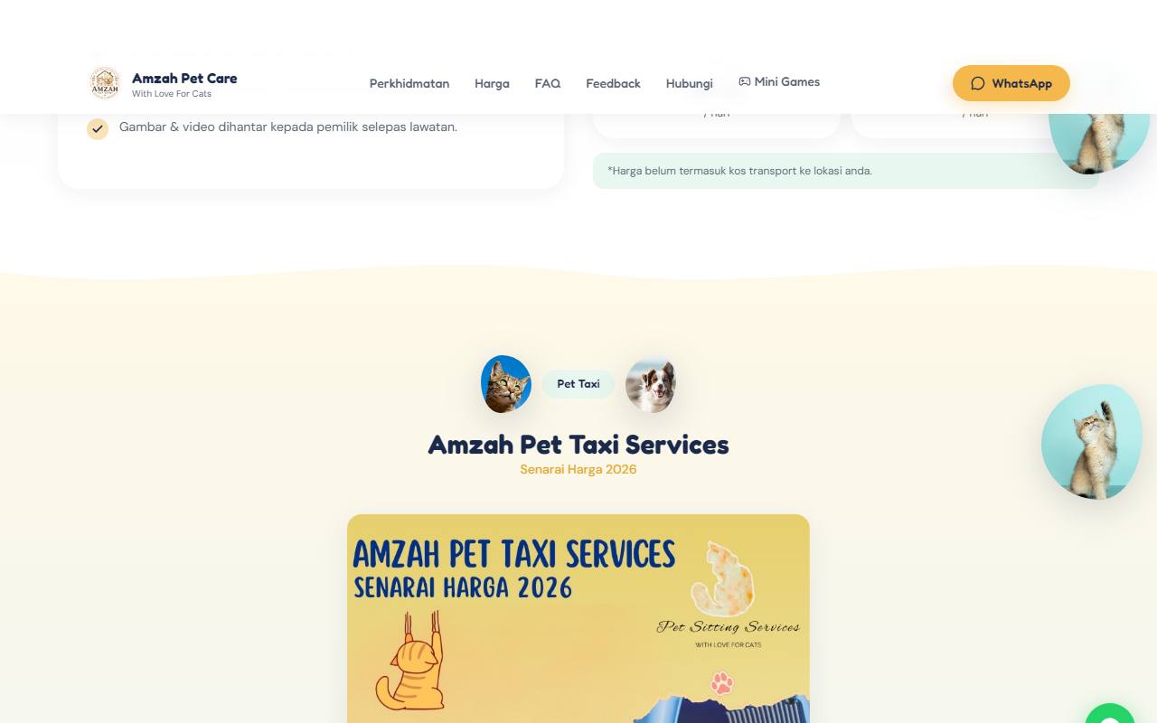 Pet Taxi section of the website