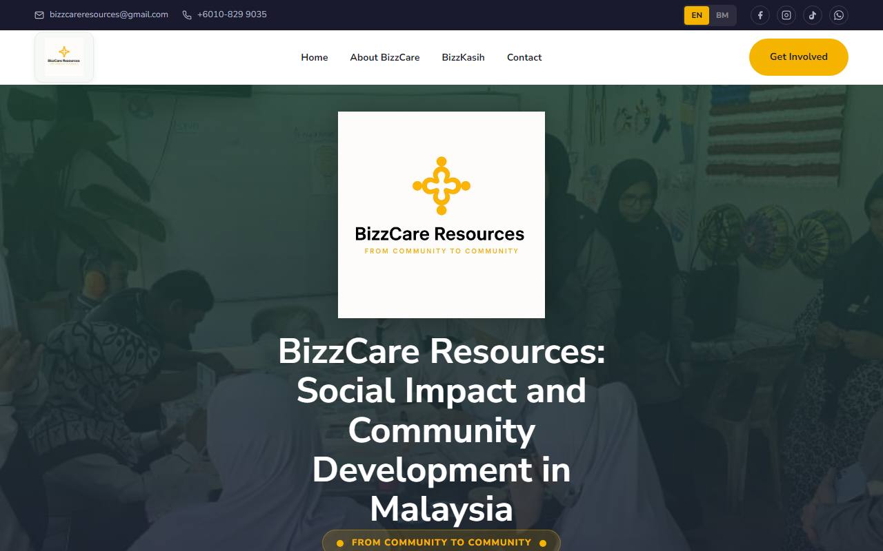 Home section of the website