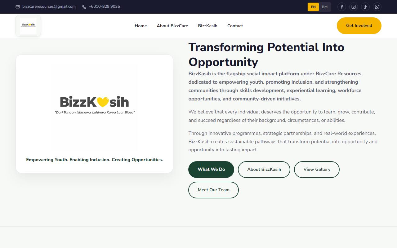 BizzKasih Programme section of the website